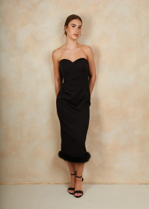 Chi Chi London Black Faux Feather Trim Midi Dress - 16 Image 2