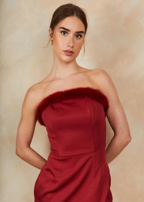 Chi Chi London Red Faux Feather Trim Mini Dress - Size 14 Image 2