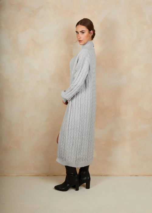 Chi Chi London Grey All-Over Knitted Cable Longline Cardigan - Small Image 3