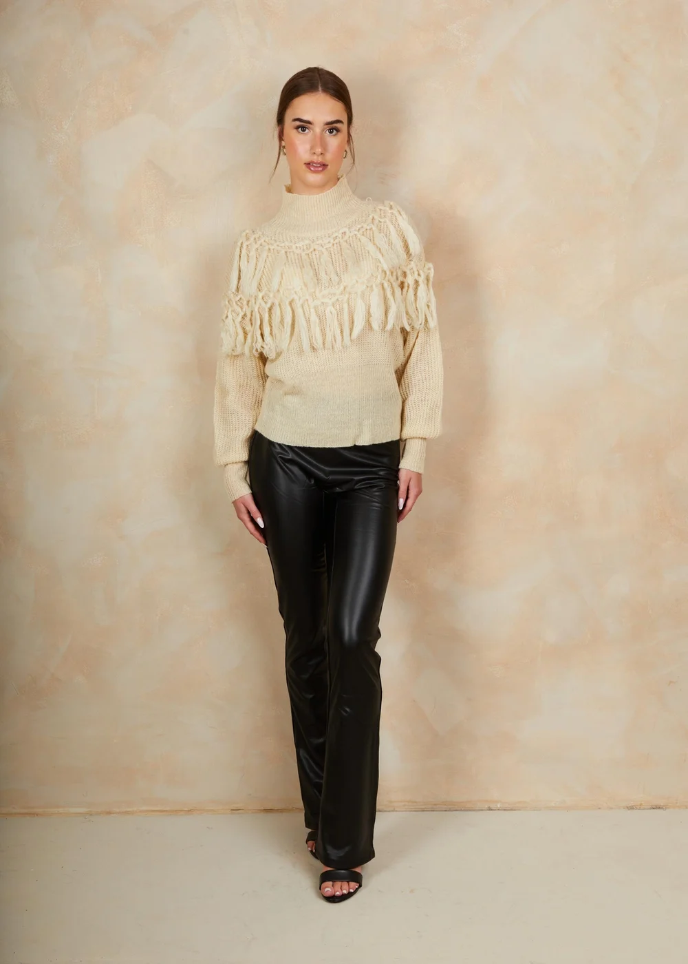Chi Chi London Cream High Neck Tassel Detail Jumper - L Image 1