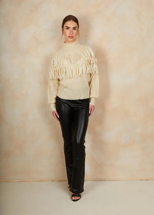 Chi Chi London Cream High Neck Tassel Detail Jumper - L Image 1