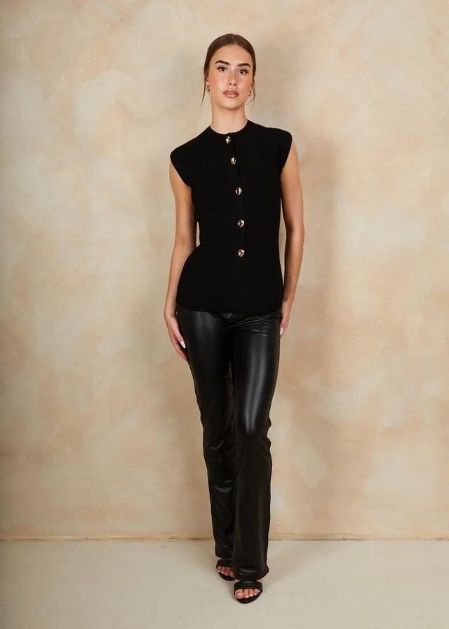 Chi Chi London Black Button Down Knitted Top