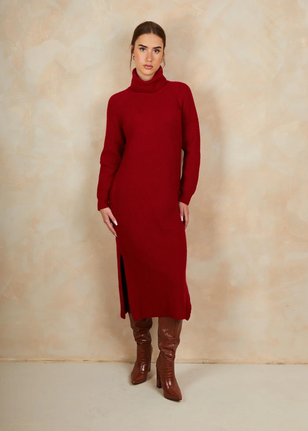 Chi Chi London Red Roll Neck Oversized Jumper Dress - Small Image 1