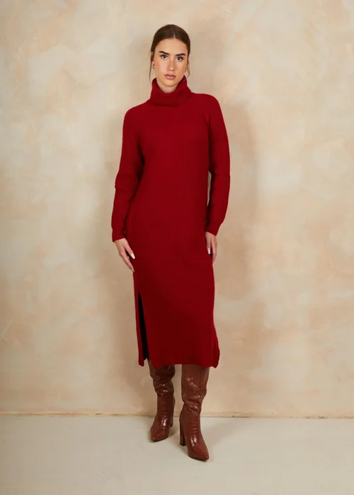 Chi Chi London Red Roll Neck Oversized Jumper Dress - Small Image 1