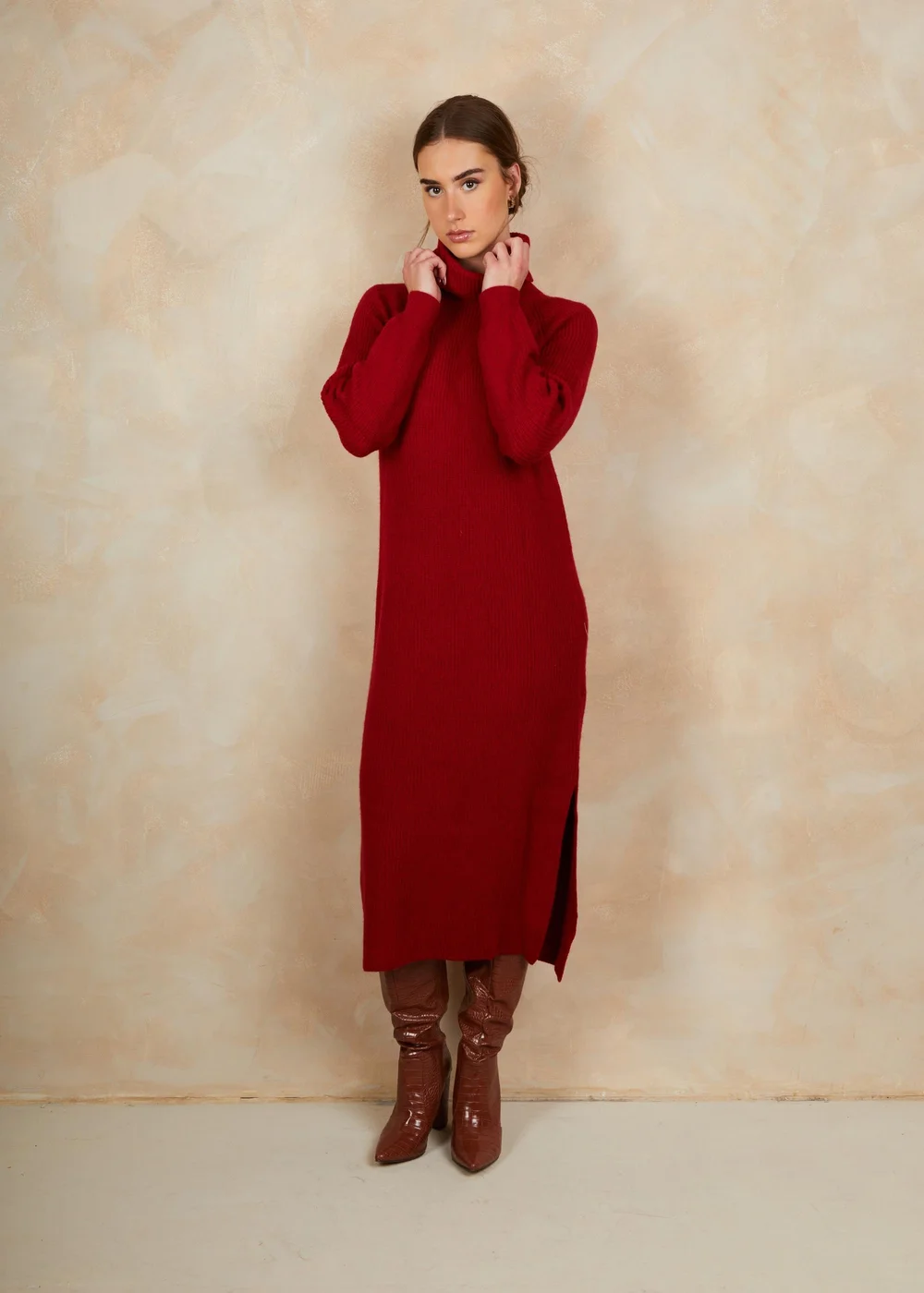 Chi Chi London Red Roll Neck Oversized Jumper Dress - Small Image 2