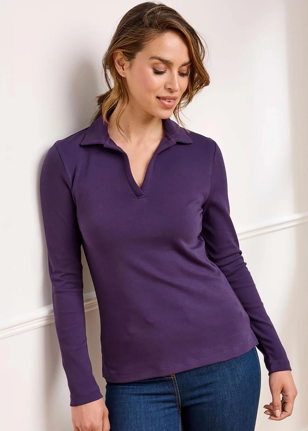 Cotton Traders Amethyst Cosy Up Long Sleeve Polo Shirt - Size 18 Image 2