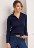 Cotton Traders Navy Cosy Up Long Sleeve Polo Shirt - Size 24 Image 1