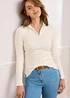 Cotton Traders Pale Cream Cosy Up Long Sleeve Polo Shirt - Size 22 Image 1