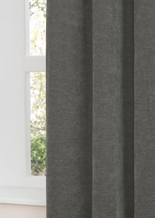 Furn Soft Chenille Blackout Pencil Pleat Curtain Pair Charcoal Grey - 46W X 54D (117x137cm Image 4