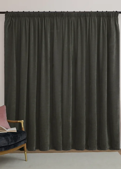 Furn Soft Chenille Blackout Pencil Pleat Curtain Pair Charcoal Grey - 46W X 54D (117x137cm Image 3