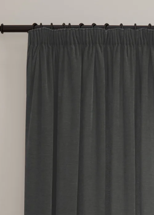 Furn Soft Chenille Blackout Pencil Pleat Curtain Pair Charcoal Grey - 46W X 54D (117x137cm Image 6