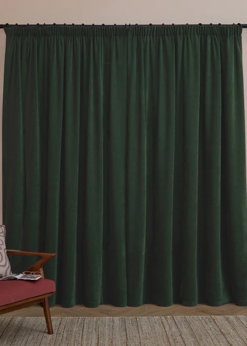 Furn Soft Chenille Blackout Pencil Pleat Curtain Pair Bottle Green - 46W X 54D (117x137cm Image 3