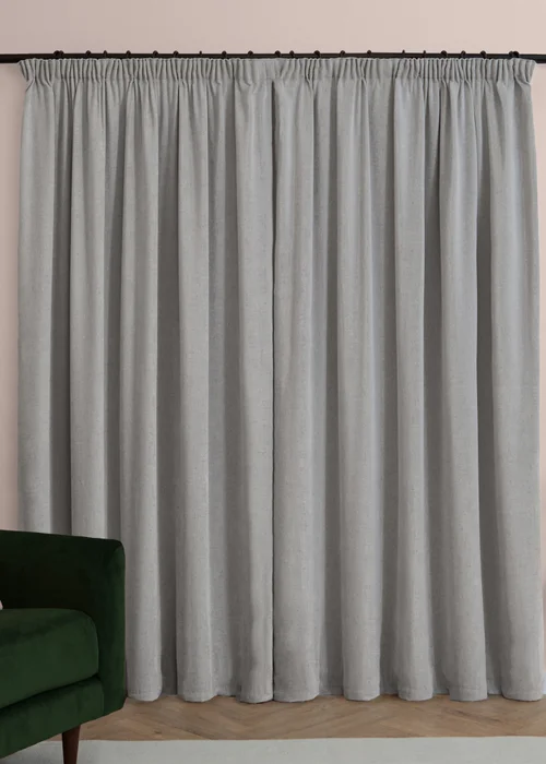 Furn Soft Chenille Blackout Pencil Pleat Curtain Pair Silver - 46W X 54D (117x137cm Image 3