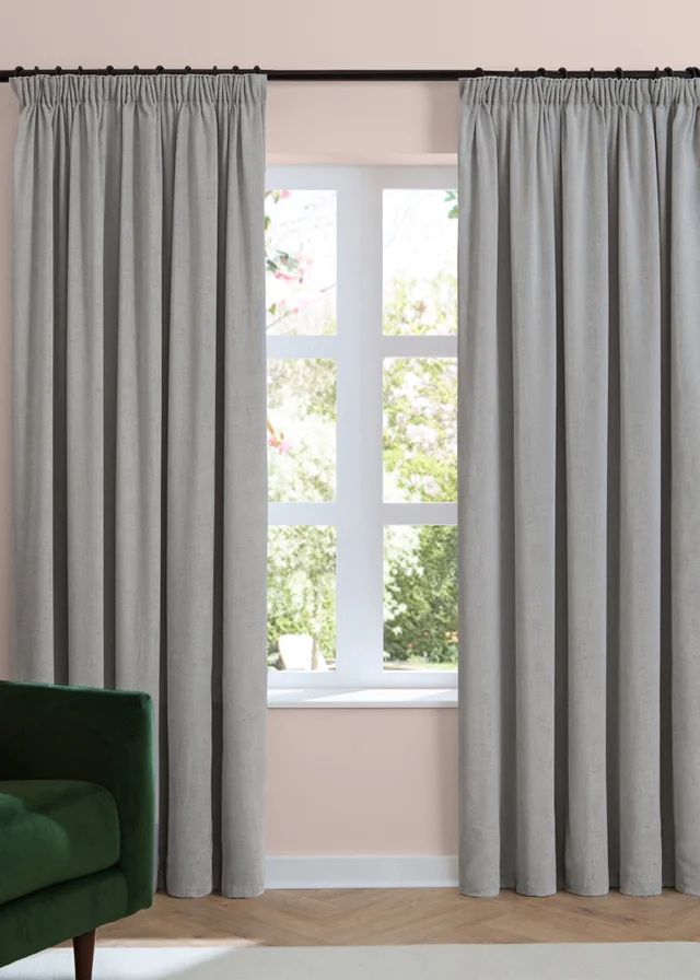 Furn Soft Chenille Blackout Pencil Pleat Curtain Pair Silver