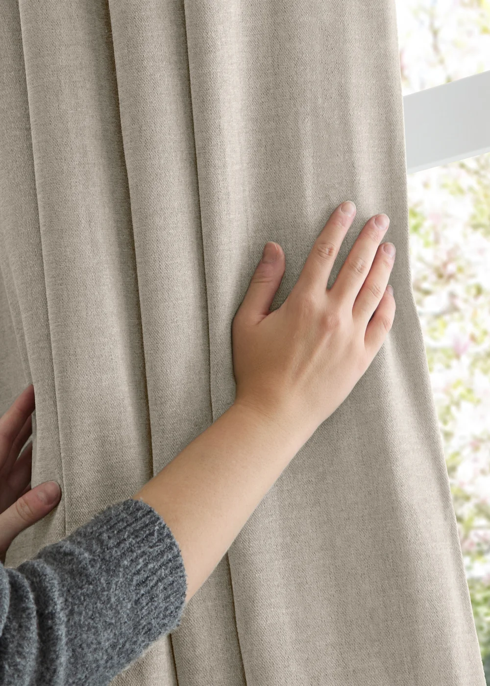 Furn Soft Chenille Blackout Pencil Pleat Curtain Pair Natural - 46W X 54D (117x137cm Image 5
