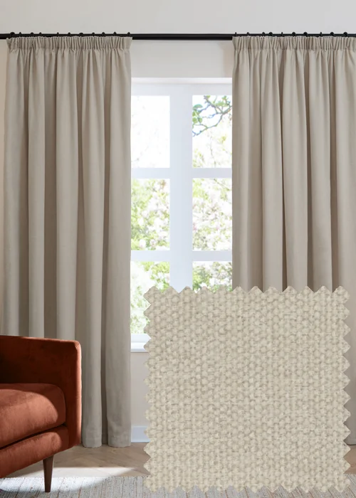 Furn Soft Chenille Blackout Pencil Pleat Curtain Pair Natural - 46W X 54D (117x137cm Image 1