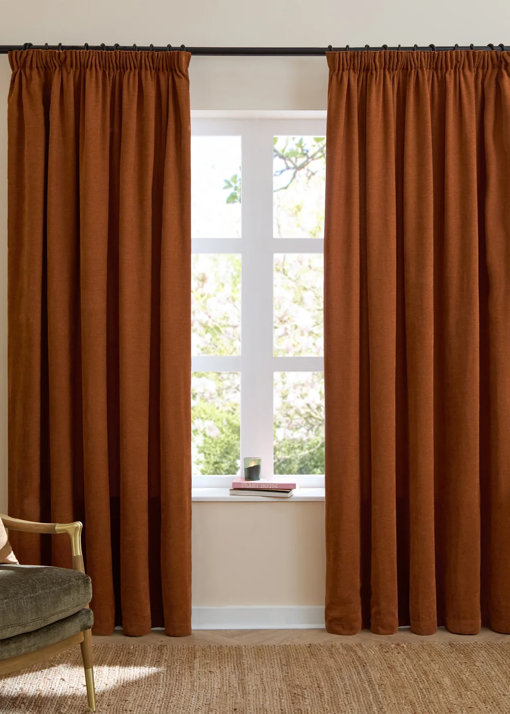 Furn Soft Chenille Blackout Pencil Pleat Curtain Pair Rust - 46W X 54D (117x137cm Image 2