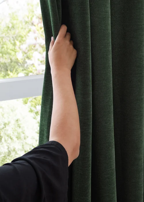 Furn Soft Chenille Blackout Eyelet Curtain Pair Bottle Green - 46W X 54D (117x137cm Image 5