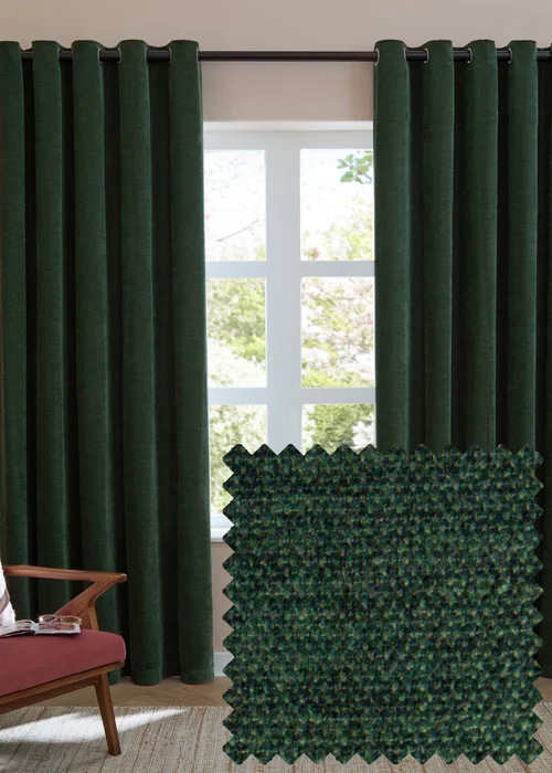 Furn Soft Chenille Blackout Eyelet Curtain Pair Bottle Green - 46W X 54D (117x137cm Image 1