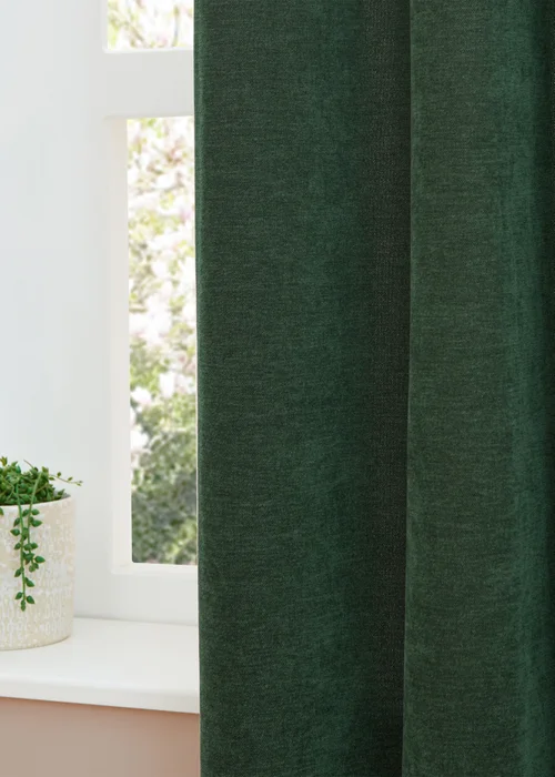 Furn Soft Chenille Blackout Eyelet Curtain Pair Bottle Green - 46W X 54D (117x137cm Image 4