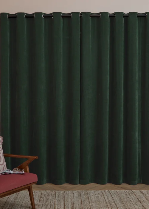 Furn Soft Chenille Blackout Eyelet Curtain Pair Bottle Green - 46W X 54D (117x137cm Image 3