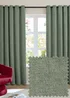 Furn Soft Chenille Blackout Eyelet Curtain Pair Green - 46W X 54D (117x137cm Image 1
