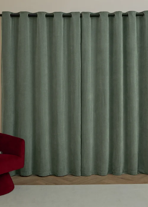 Furn Soft Chenille Blackout Eyelet Curtain Pair Green - 46W X 54D (117x137cm Image 3