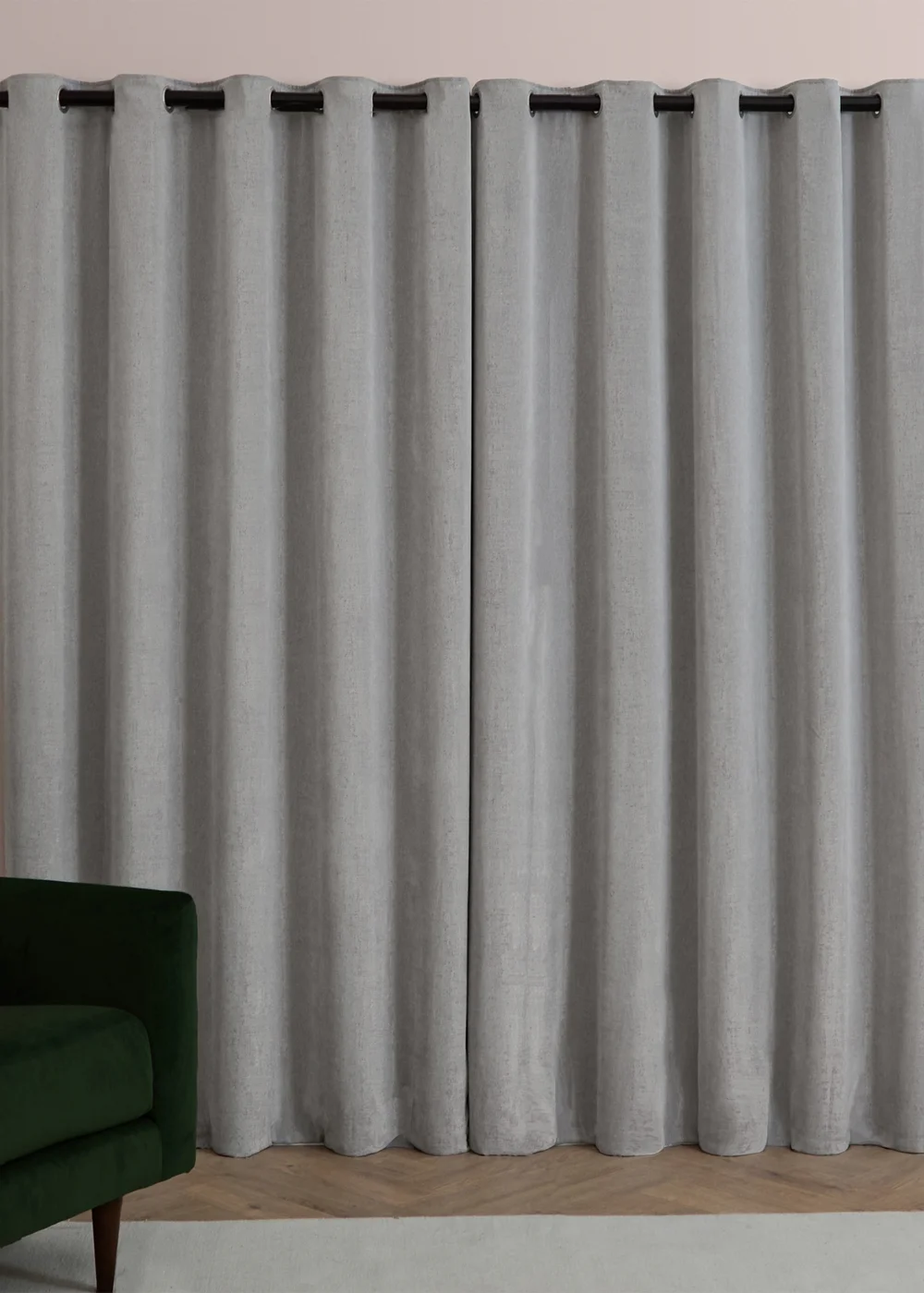 Furn Soft Chenille Blackout Eyelet Curtain Pair Silver - 46W X 54D (117x137cm Image 3