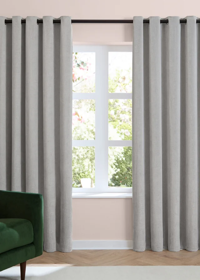 Furn Soft Chenille Blackout Eyelet Curtain Pair Silver