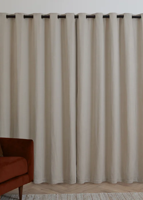 Furn Soft Chenille Blackout Eyelet Curtain Pair Natural - 46W X 54D (117x137cm Image 3