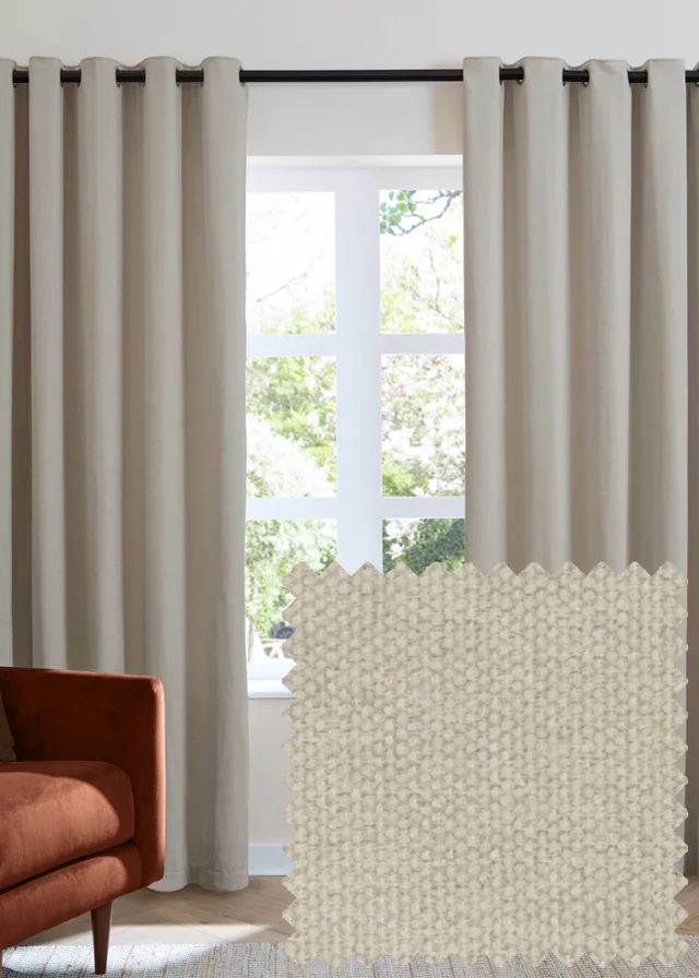 Furn Soft Chenille Blackout Eyelet Curtain Pair Natural