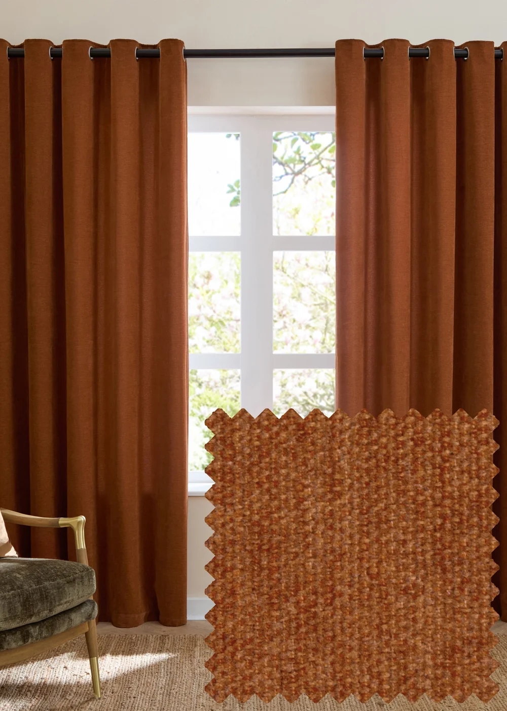 Furn Soft Chenille Blackout Eyelet Curtain Pair Rust - 46W X 54D (117x137cm Image 1