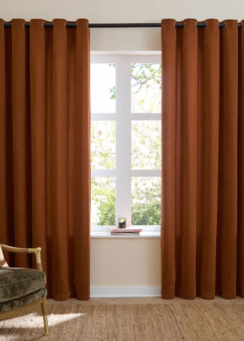 Furn Soft Chenille Blackout Eyelet Curtain Pair Rust - 46W X 54D (117x137cm Image 2