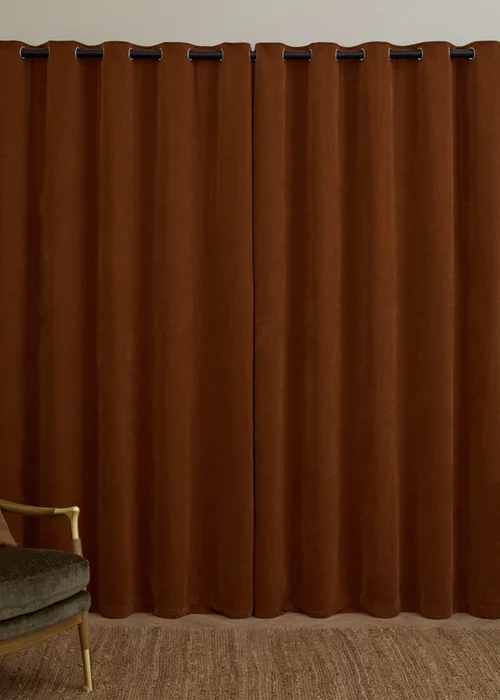 Furn Soft Chenille Blackout Eyelet Curtain Pair Rust - 46W X 54D (117x137cm Image 3