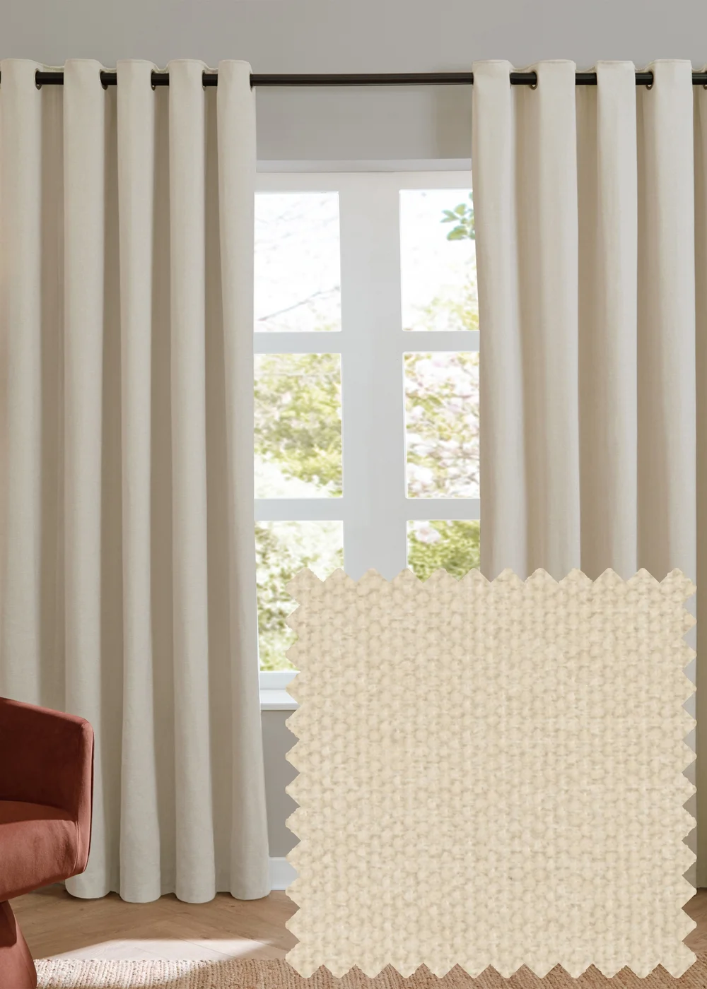 Furn Soft Chenille Blackout Eyelet Curtain Pair Ecru - 46W X 54D (117x137cm Image 1