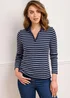 Cotton Traders Navy Cosy Up Long Sleeve Stripe Polo Shirt - Size 12 Image 3