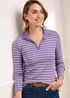 Cotton Traders Dusky Purple Cosy Up Long Sleeve Stripe Polo Shirt - Size 18 Image 4