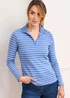 Cotton Traders Deep Iris Cosy Up Long Sleeve Stripe Polo Shirt - Size 14 Image 4