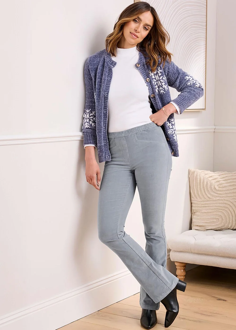 Cotton Traders Blue Mist Pull On Stretch Bootcut Cord Trousers - 20/L31 Image 1