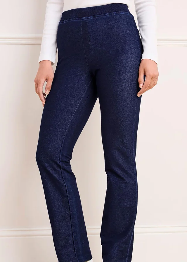 Cotton Traders Pale Blue Premium Pull On Jersey Denim Trousers