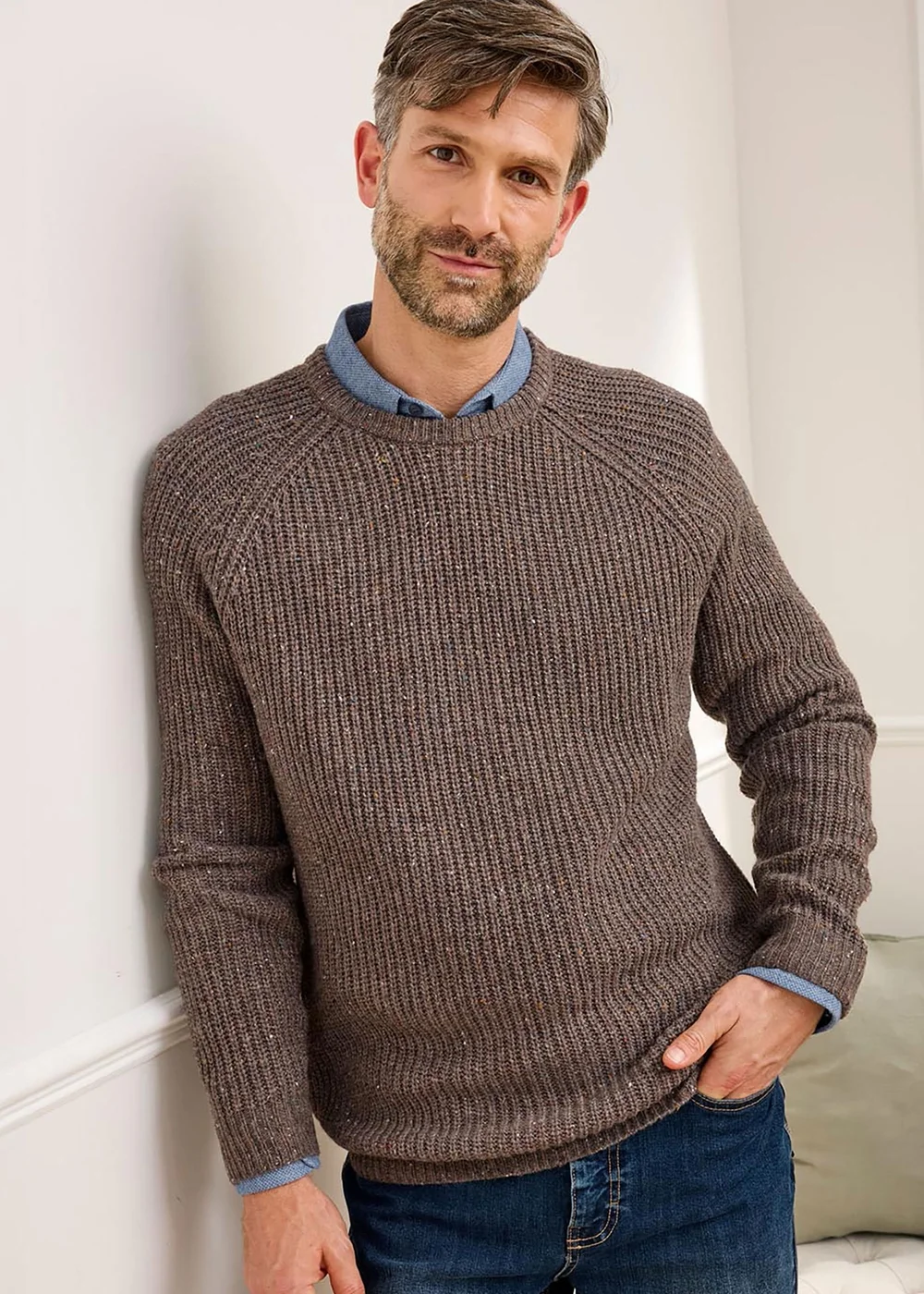 Cotton Traders Dark Brown Supersoft Crew Neck Jumper - Large Image 1