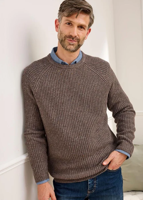 Cotton Traders Dark Brown Supersoft Crew Neck Jumper - Large Image 1