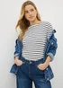 Navy Stripe 3/4 Sleeve Fitted T-Shirt - Size 8 Image 1