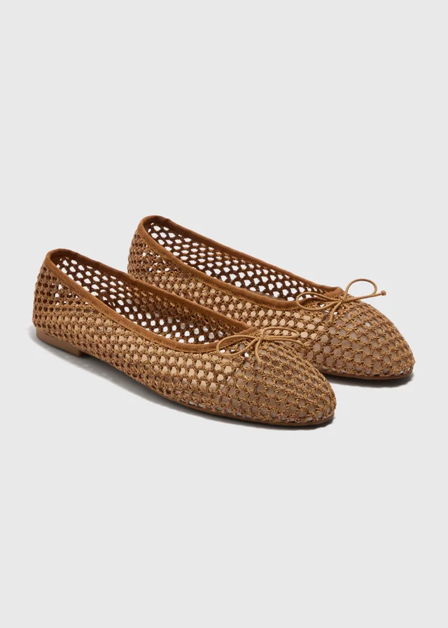 Tan Woven Ballet Pumps