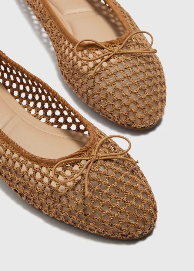Tan Woven Ballet Pumps