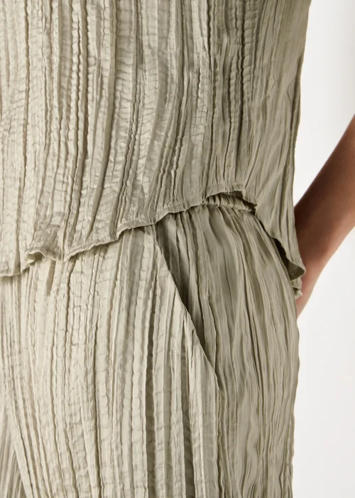 Et Vous Taupe Crinkle Satin Wide Leg Co Ord Trousers - S Image 3