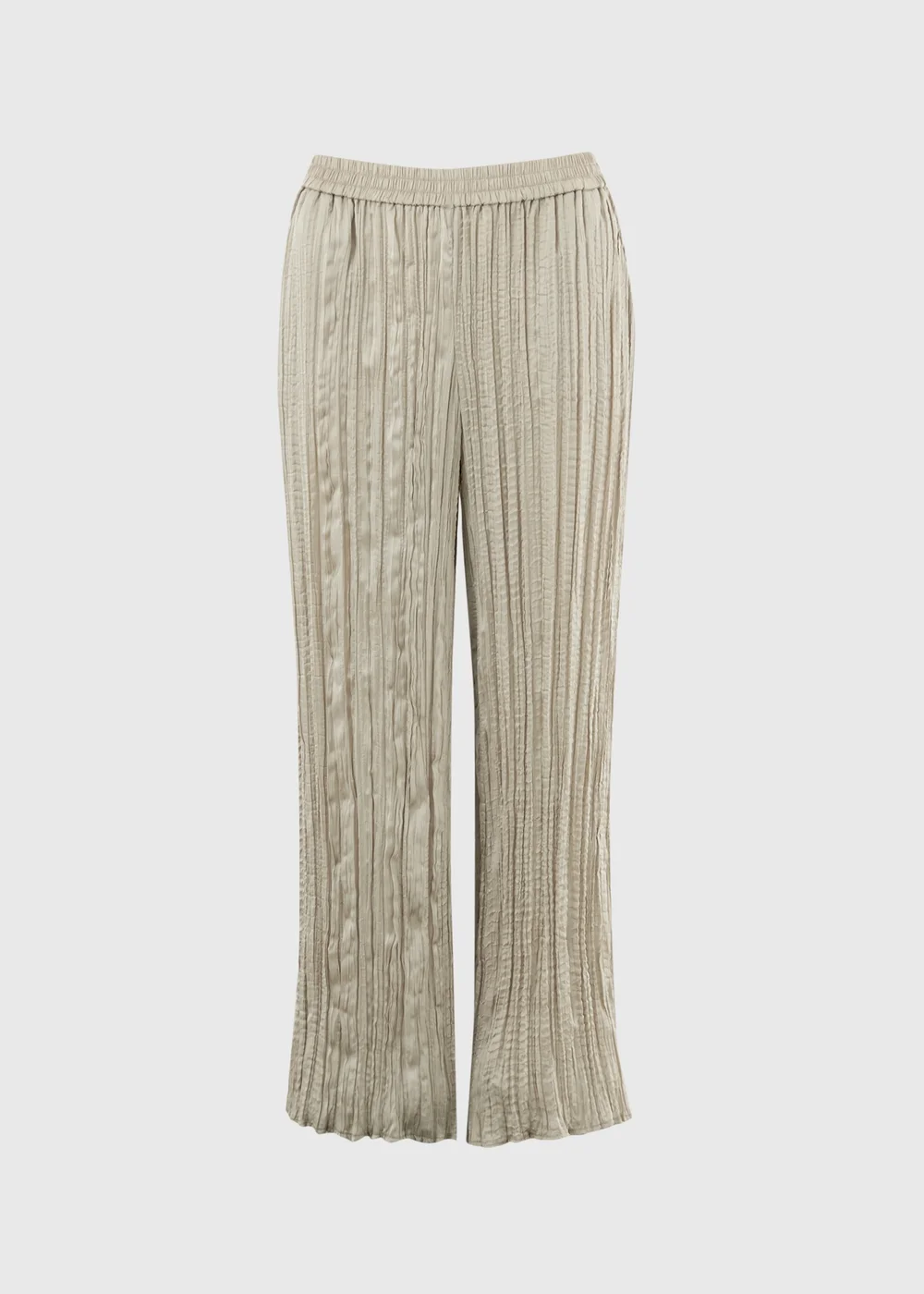 Et Vous Taupe Crinkle Satin Wide Leg Co Ord Trousers - S Image 4