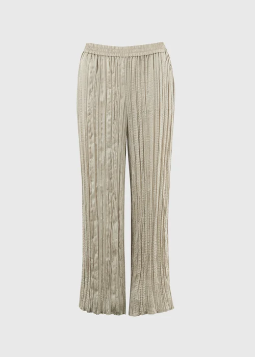 Et Vous Taupe Crinkle Satin Wide Leg Co Ord Trousers - S Image 4