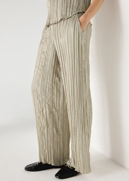 Et Vous Taupe Crinkle Satin Wide Leg Co Ord Trousers - S Image 2