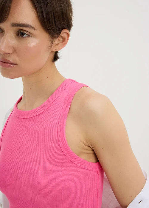 Pink Ribbed High Neck Vest Top - 16 Image 3